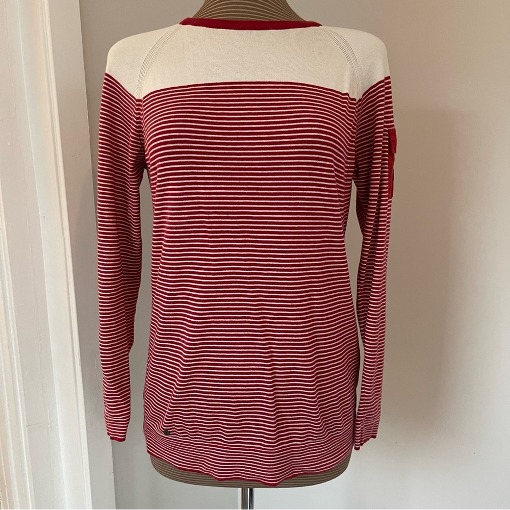 Barbour Cotton Red and Cream Striped Long Sleeve Sweater size 12 VGUC